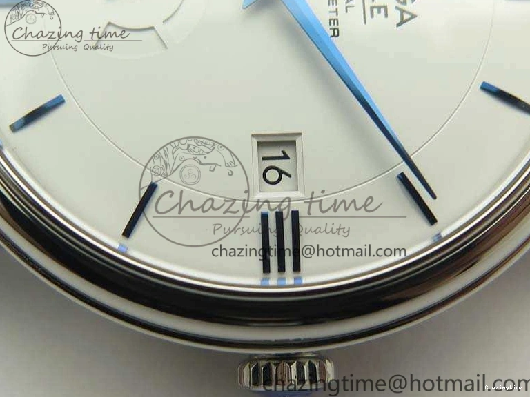 0207 Fashionable De Ville Prestige Real Power Reserve SS TW 1:1 Best Edition White Dial Blue Markers On Leather Strap A 8094